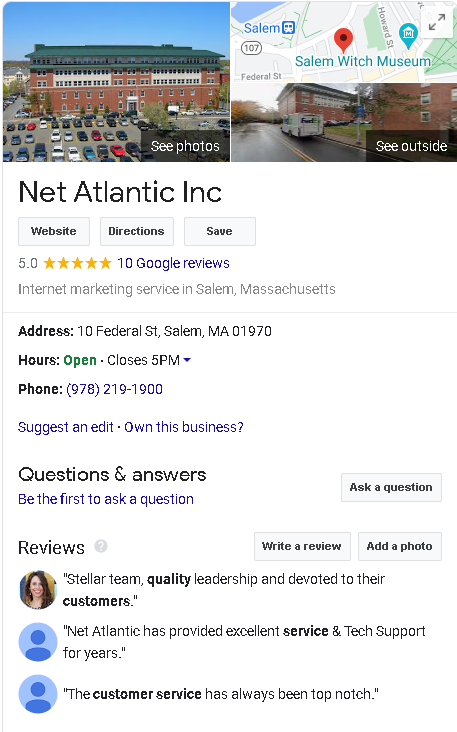 Google My Business Review for Net Atlantic