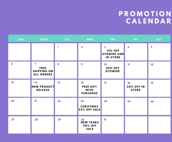 Promotions Calendar to schedule Email Campaigns